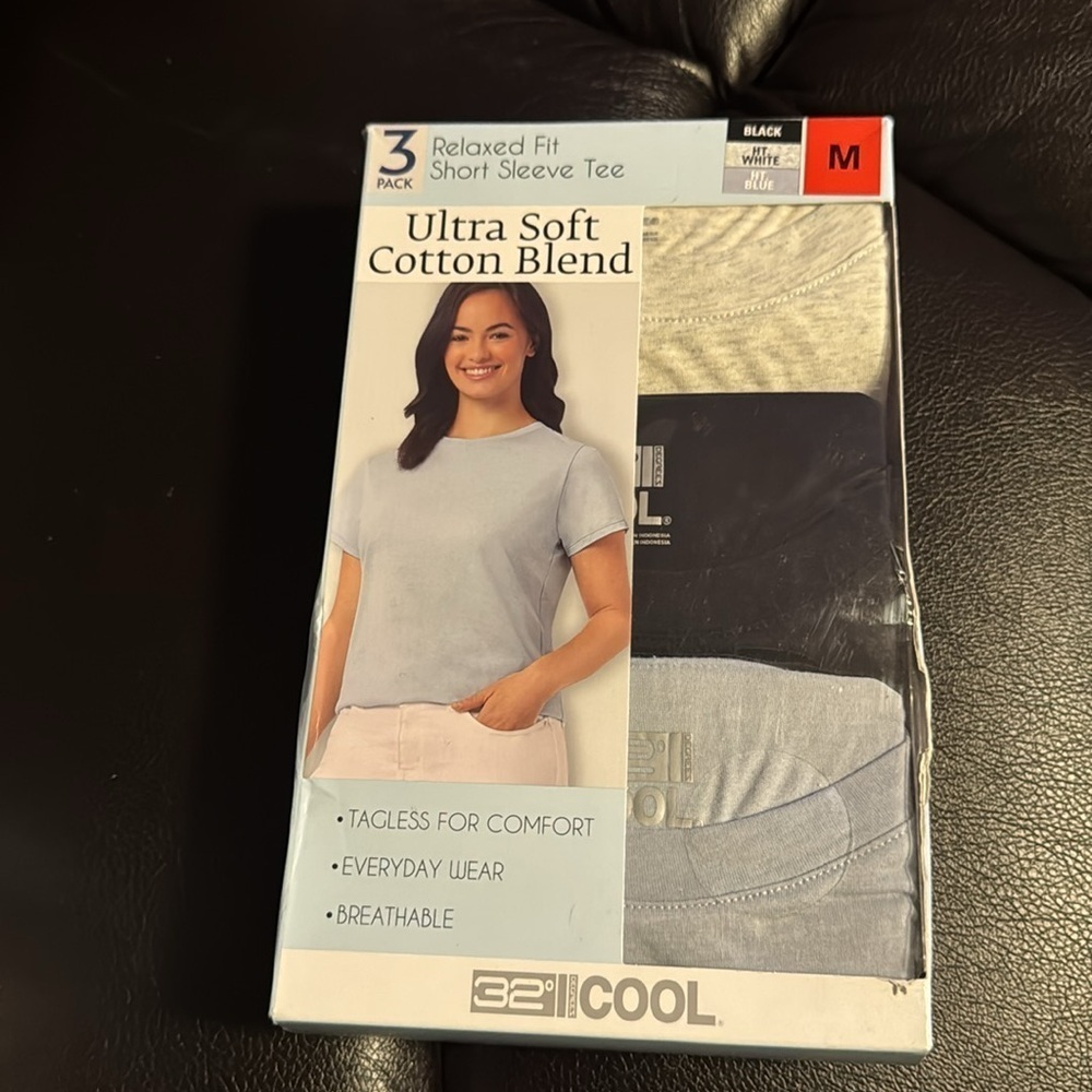 32 Degrees Ladies' Cotton Blend Tee, 3-pack Medium Black White Blue